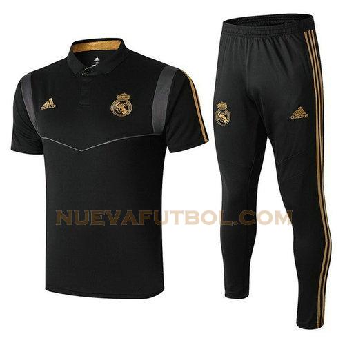 camiseta polo real madrid conjunto 2019-2020 negro gris hombre