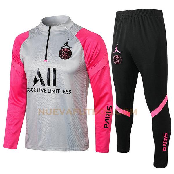 chandal paris saint germain conjunto 2021 2022 gris rosa hombre