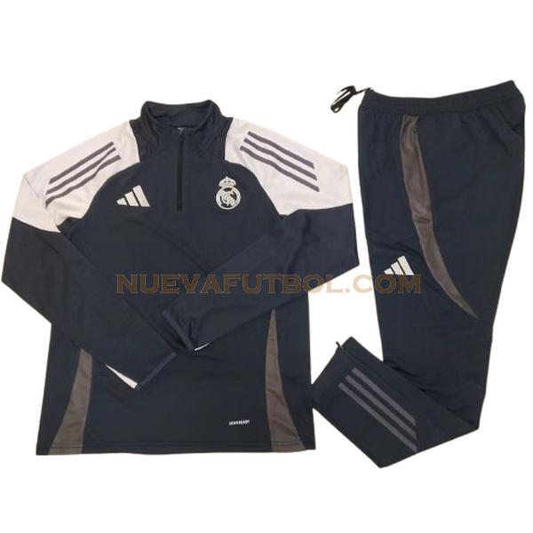 half zipper chandal real madrid conjunto 2024 2025 negro blanco hombre