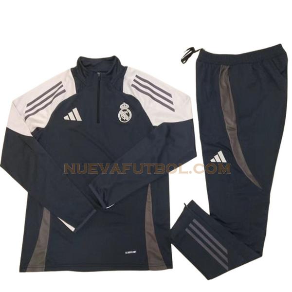 half zipper chandal real madrid conjunto 2024 2025 negro blanco niño