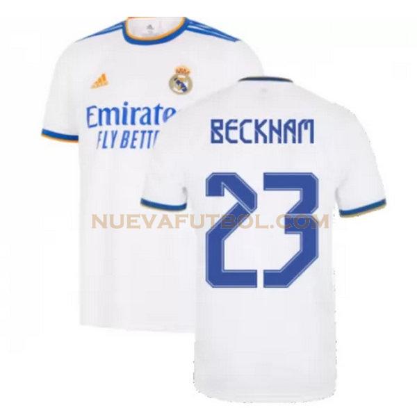 primera camiseta beckham 23 real madrid 2021 2022 blanco hombre