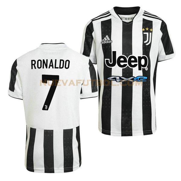 primera camiseta cristiano ronaldo 7 juventus 2021 2022 negro blanco hombre