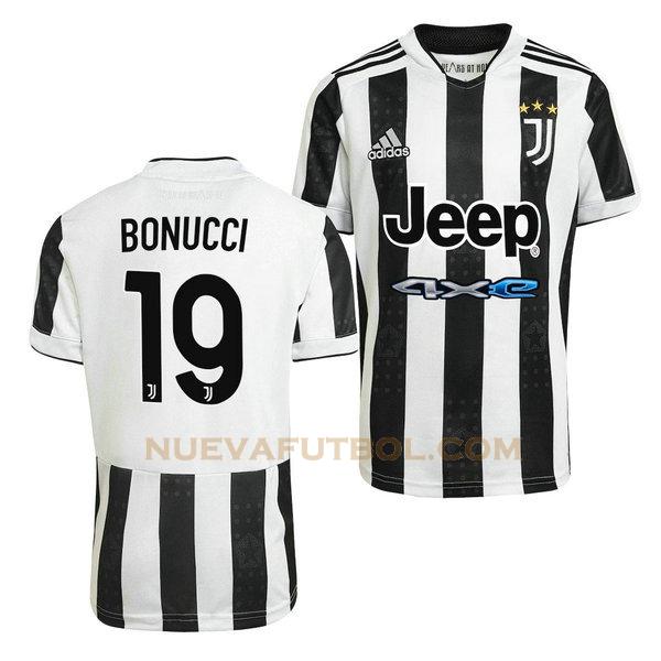 primera camiseta leonardo bonucci 19 juventus 2021 2022 negro blanco hombre