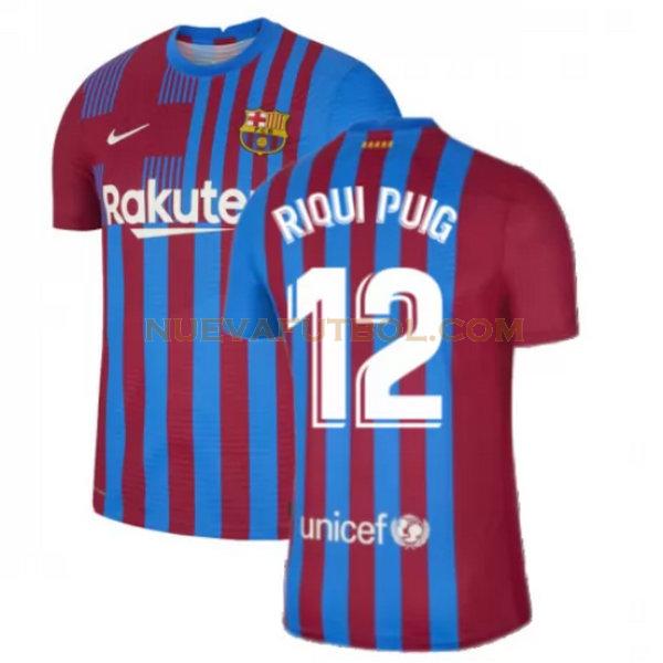 primera camiseta riqui puig 12 barcelona 2021 2022 rojo blanco hombre