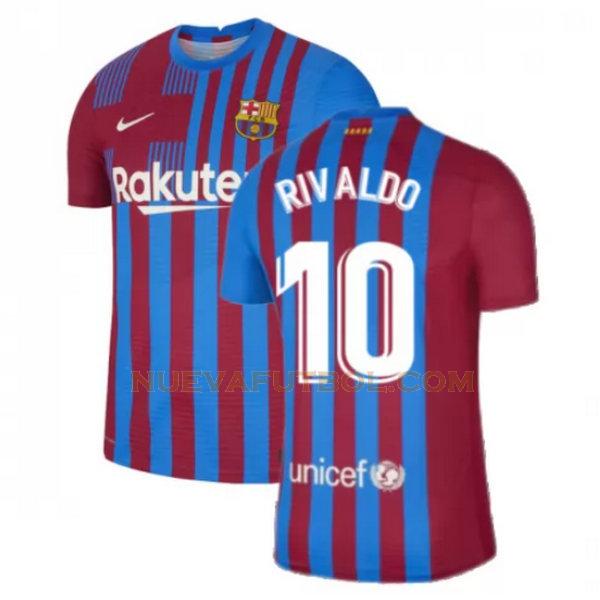 primera camiseta rivaldo 10 barcelona 2021 2022 rojo blanco hombre