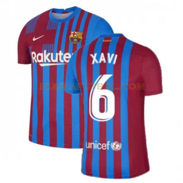 primera camiseta xavi 6 barcelona 2021 2022 rojo blanco hombre