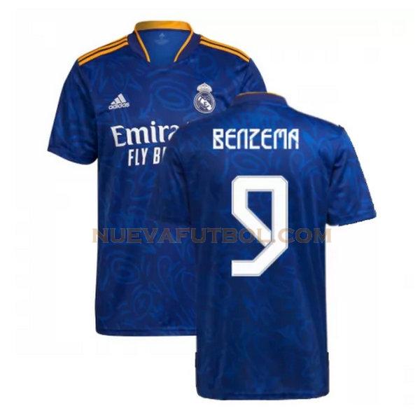 segunda camiseta benzema 9 real madrid 2021 2022 azul hombre