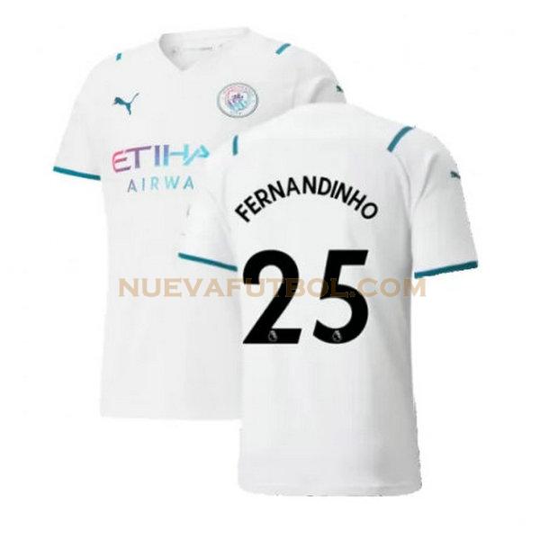 segunda camiseta fernandinho 25 manchester city 2021 2022 blanco hombre