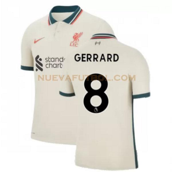 segunda camiseta gerrard 8 liverpool 2021 2022 amarillo hombre