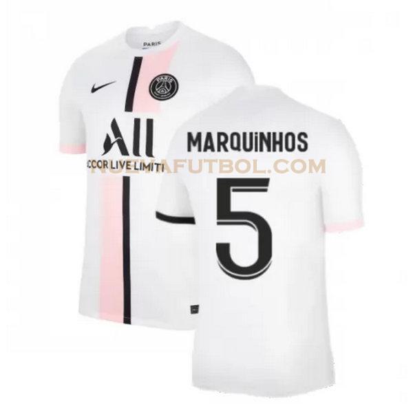 segunda camiseta marquinhos 5 paris saint germain 2021 2022 blanco hombre