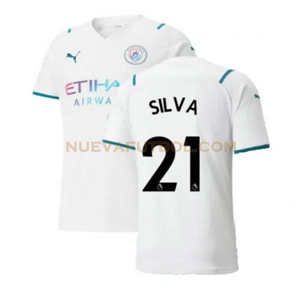 segunda camiseta silva 21 manchester city 2021 2022 blanco hombre