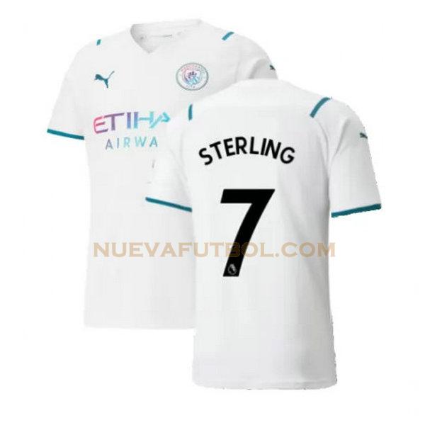 segunda camiseta sterling 7 manchester city 2021 2022 blanco hombre