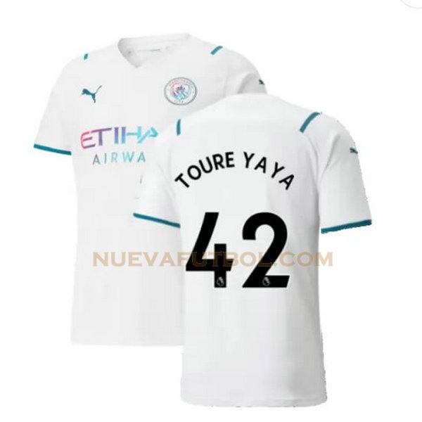 segunda camiseta toure yaya 42 manchester city 2021 2022 blanco hombre