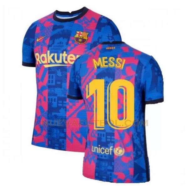 tercera camiseta messi 10 barcelona 2021 2022 azul rojo hombre