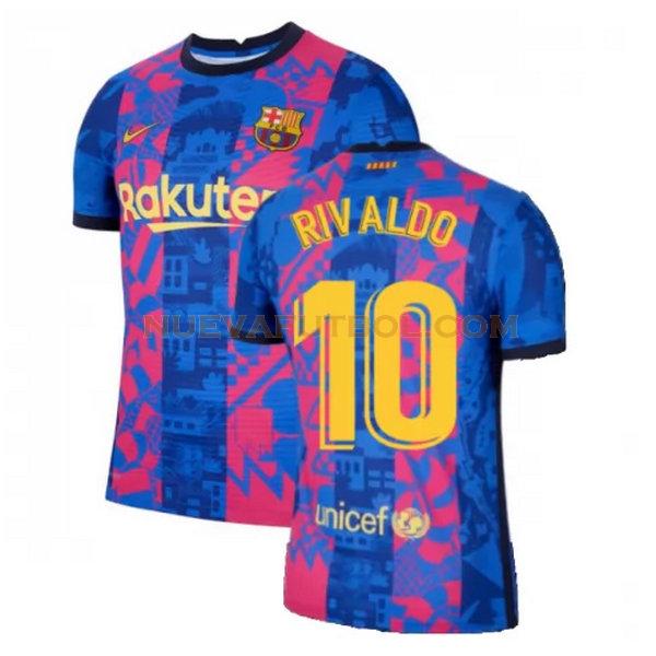 tercera camiseta rivaldo 10 barcelona 2021 2022 azul rojo hombre