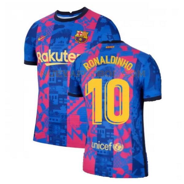 tercera camiseta ronaldinho 10 barcelona 2021 2022 azul rojo hombre