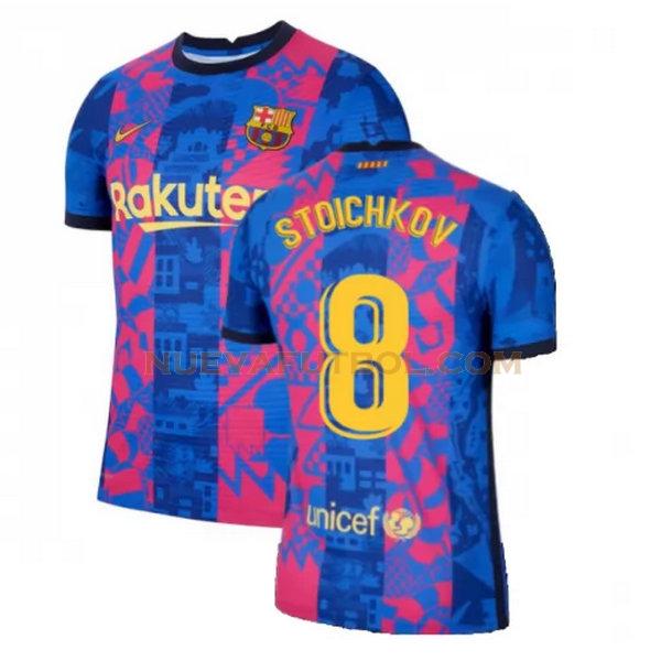 tercera camiseta stoichkov 8 barcelona 2021 2022 azul rojo hombre