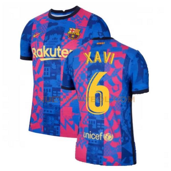 tercera camiseta xavi 6 barcelona 2021 2022 azul rojo hombre